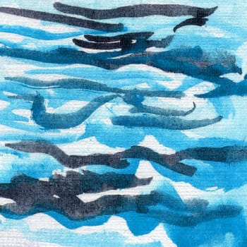 Blue watercolor background with brush strokes, streaks, underlinings.