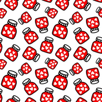 Seamless pattern of Jars with heart. Pattern for Valentines day