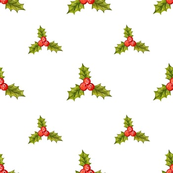 Seamless Christmas pattern with holly berries.