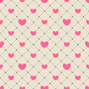 Pink hearts on a yellow checkered background