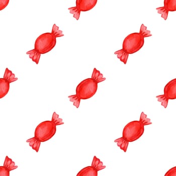 Festive seamless pattern with candy in a red wrapper. Christmas pattern
