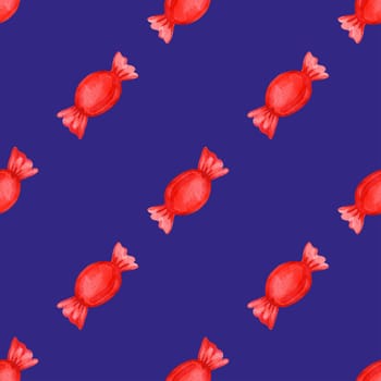 Festive seamless pattern with candy in a red wrapper. Christmas pattern