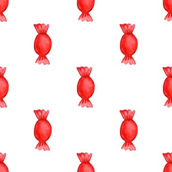 Festive seamless pattern with candy in a red wrapper.