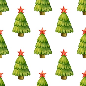 Seamless pattern of Christmas trees with star. Christmas pattern