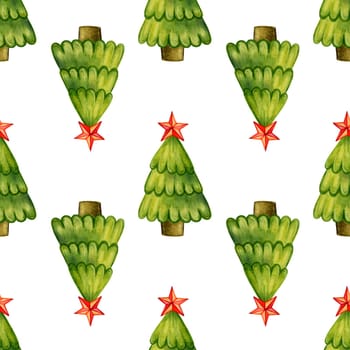 Seamless pattern of Christmas trees with star. Christmas pattern