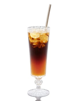Fo ti root tea tall glass reddish brown slices longevity tonic he shou wu. Drink isolated on transparent background.