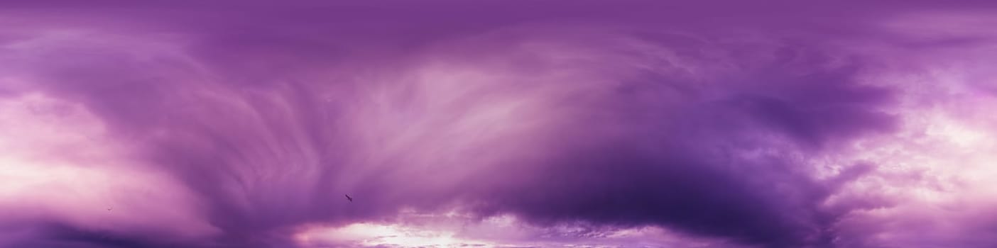 Dark moody rain clouds in dramatic overcast sky. Seamless 360 HDR spherical panorama. Full zenith or sky dome in 3D environment, sky replacement for aerial drone panoramas. Climate and weather change