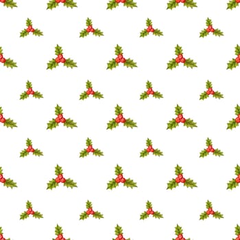 Seamless Christmas pattern with holly berries.