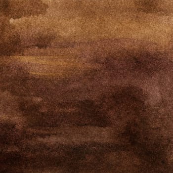 Full frame background of canvas painted with brown watercolor with uneven spotted texture. Hand drawn illustration