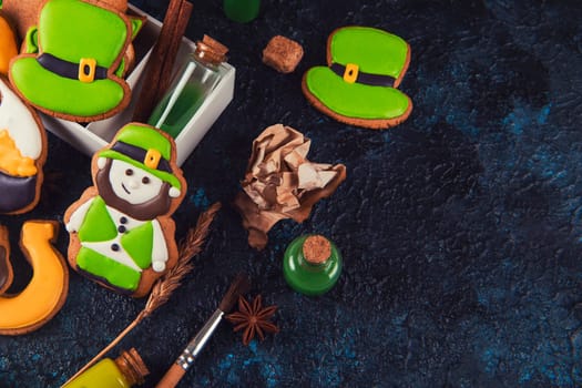 Gingerbreads cookies for Patrick's day on concrete background