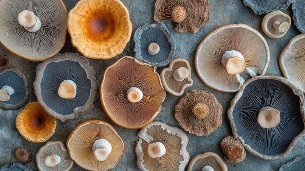 Abstract pattern created from different mushroom species