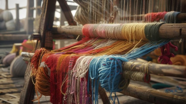 Yarn tangled around a loom