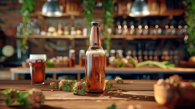 Craft beer background with bottle