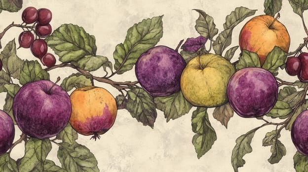 Detailed fruits watercolor illustration on light