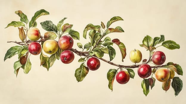 Detailed fruits watercolor illustration on light