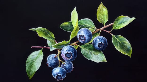 Detailed botanical drawing showcasing blueberry on dark