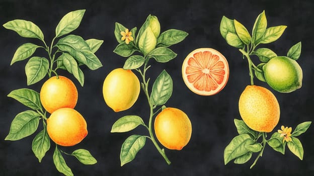 Detailed botanical drawing showcasing Lemon