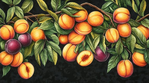 Detailed botanical drawing showcasing different fruits