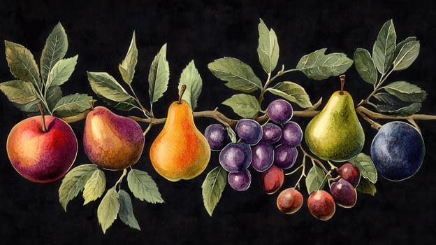 Detailed botanical drawing showcasing different fruits