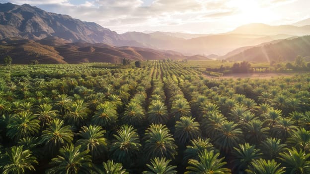 An aerial view showcasing a vibrant date palm farm