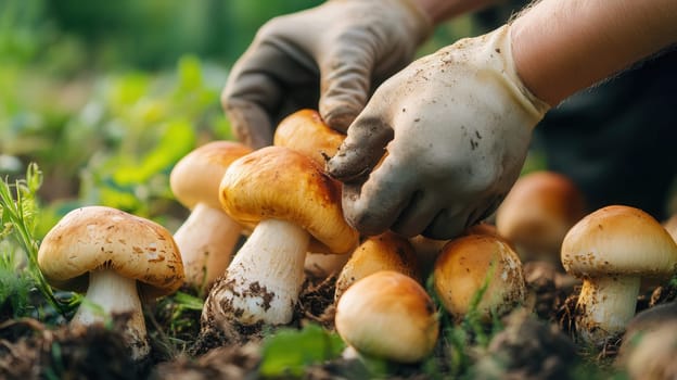 Wild mushroom foraging in the forest