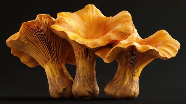Group of chanterelle mushrooms isolated on dark