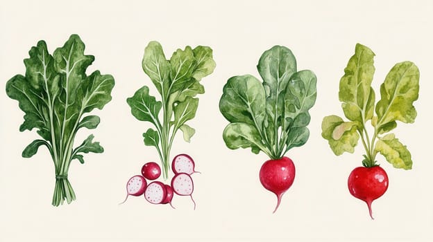 Detailed botanical drawing of vegetable harvest