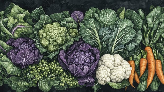 Detailed botanical drawing of vegetable harvest