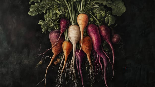 Detailed botanical drawing of vegetable harvest