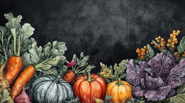 Detailed botanical drawing of vegetable harvest