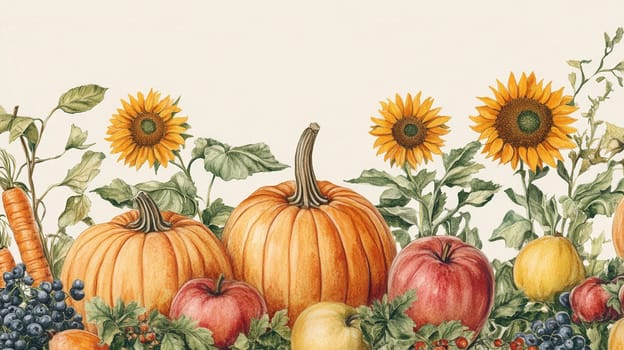 Detailed botanical drawing of vegetable harvest