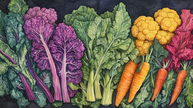 Detailed botanical drawing of vegetable harvest