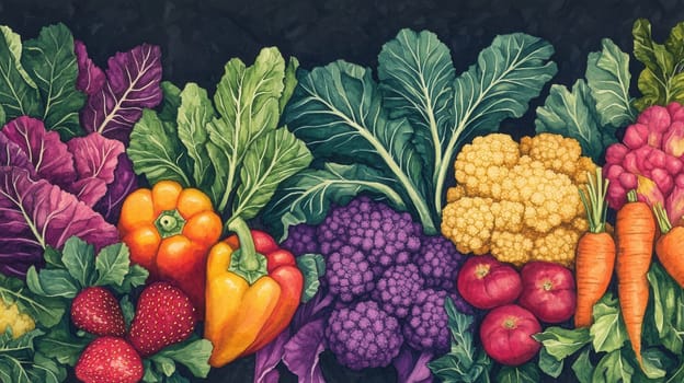 Detailed botanical drawing of vegetable harvest