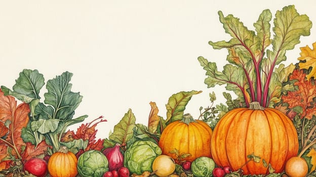 Detailed botanical drawing of vegetable harvest