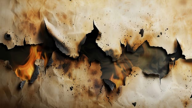 Brown burnt paper damaged by fire