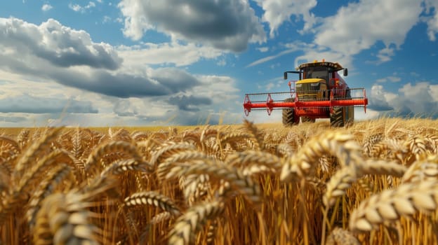Wheat harvesting in a sunset field