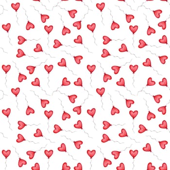 Seamless pattern with red heart shaped balloons. Valentines Day Pattern.