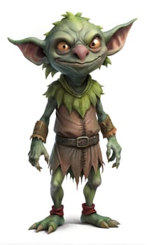 The playful green goblin character features large ears, a mischievous smile, and is dressed in rustic attire, embodying a classic fantasy creature often found in stories and games.