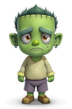 A whimsical green monster character with large ears and an expressive face stands in a playful pose, showcasing its charming personality, perfect for children's stories or cartoons.