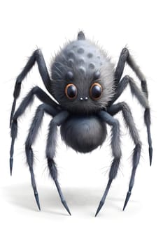This cartoon character features a furry spider with soft, rounded shapes and oversized eyes, giving it an adorable and friendly appearance, perfect for children's themes.