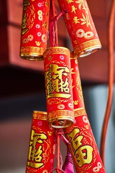 Image of Red and gold Chinese New Year firecracker rope