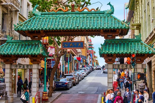 Image of Gorgeous and iconic green roofed entrance to Chinatown San Francisco