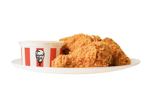 Bangkok, Thailand  August 01, 2022 KFC Chicken, Kentucky Fried Chicken with brand logo, fast food isolated on white background with clipping path.