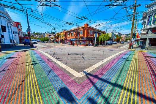Image of Split view of all four rainbow crosswalks in Castro District and three street corners