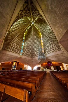 Image of Cathedral of Saint Mary of the Assumption interior view of church ceiling and pews