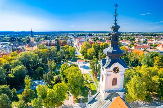 Town of Bjelovar scenic park and city center aerial view, Bilogora region of Northern Croatia