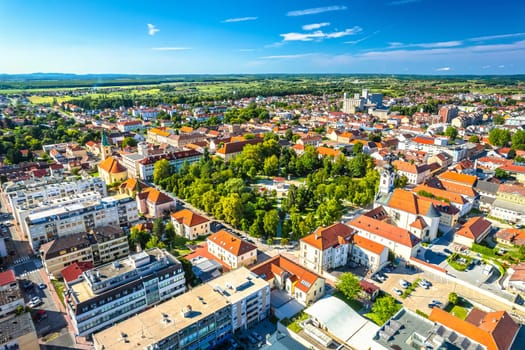 Town of Bjelovar scenic park and city center aerial view, Bilogora region of Northern Croatia