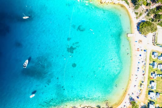 Camping by the idyllic turquoise beach in Punat, island of Krk, archipelago of Croatia