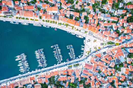 Mali Losinj sailing harbor aerial view, archipelago of Losinj in Croatia