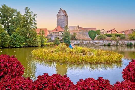 Historic town of Dinkelsbuhl lake and nature view, Romantic road of Bavaria region of Germany